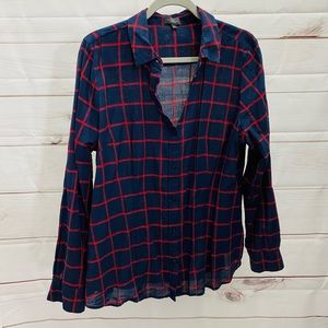 The Limited navy and red plaid button up blouse